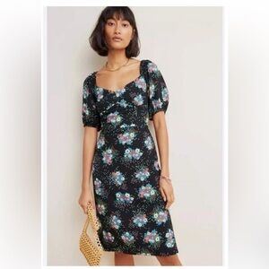 NWT Anthropologie Scarletta Sweetheart Neckline  Fitted Floral Black Dress sz 10